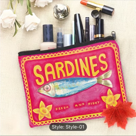 Pink and Yellow Makeup Bag Cosmetic Pouch Striped Statement Bags - Picture 2 of 6